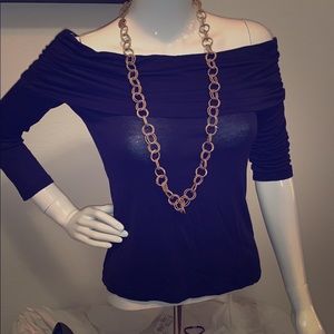 Off Shoulder Ruched Top Navy Large